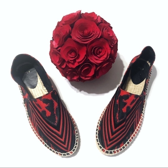 Maje Feline Printed Espadrilles in Red/Black Combo - Picture 2 of 8